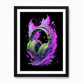 A Detailed Illustration Headphones Fire Tshirt Design 2 Art Print