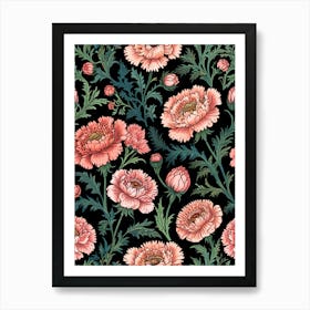 William Morris Pink Carnations Seamless Pattern Art Print