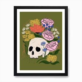 Skull Garden on green Art Print