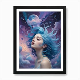 Blue Haired Girl Dreamscape Art Print (4) Art Print