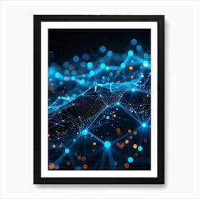 Abstract Net With Glowing Geometric Dots And Grid Waves Connecting Polygons In A Futuristic Infogra (2) Art Print