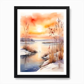 Winter Landscape Watercolor Painting . 2 1 Art Print