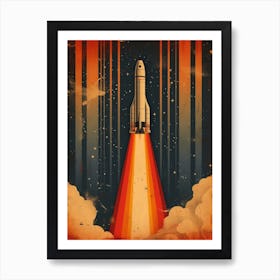 Space Odyssey: Retro Poster featuring Asteroids, Rockets, and Astronauts: Space Shuttle Launch Canvas Art 1 Affiche