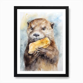 Otter Eating Bread Art Print