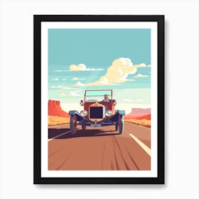 A Ford Model T Car In Route 66 Flat Illustration 2 Art Print