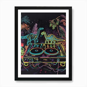 Dj Neon Dinosaur Art Print