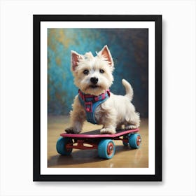 Skateboard Westie Art Print