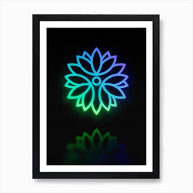 Neon Blue and Green Abstract Geometric Glyph on Black n.0224 Art Print