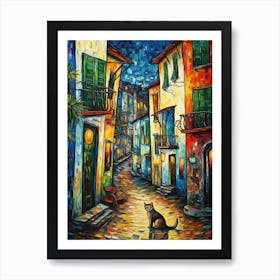 Painting Of Rio De Janeiro With A Cat In The Style Of Renaissance, Da Vinci 2 Art Print