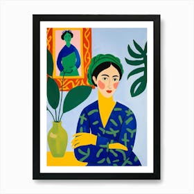 Woman In Blue And Green Art Print