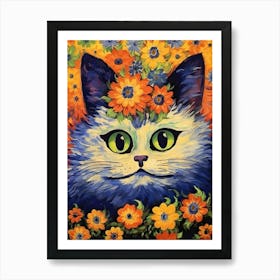 Louis Wain Psychedelic Cat With Flowers 4 Art Print