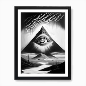 Surreal Landscape, Symbol, Third Eye Black & White 2 Art Print