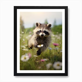 Cute Funny Guadeloupe Raccoon Running On A Field 3 Art Print