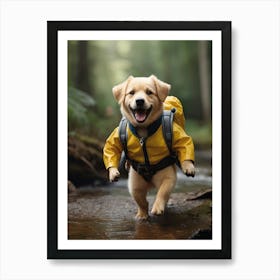 Vintage Funny Puppy In A Raincoat Tourist Art Print