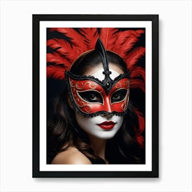 A Woman In A Carnival Mask, Red And Black (10) Art Print