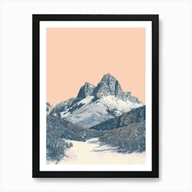 Cradle Mountain Australia Color Line Drawing (7) Art Print