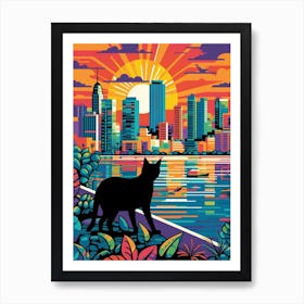 Miami, United States Skyline With A Cat 2 Art Print