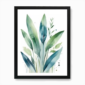 Watercolor Of Green Leaves Art Print