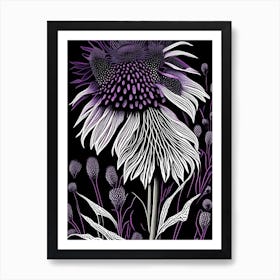 Purple Coneflower Wildflower Linocut 1 Art Print