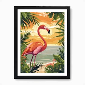 Greater Flamingo Caribbean Islands Tropical Illustration 5 Art Print