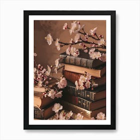 Cherry Blossoms On Books Art Print