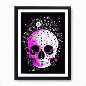 Skull With Cosmic Themes Pink Doodle Art Print