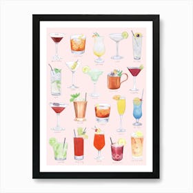 Cocktails on Pink Art Print