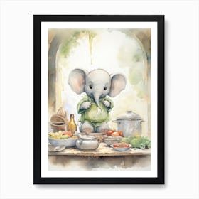 Elephant Painting Cooking Watercolour 3 Art Print