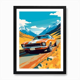 A Chevrolet Camaro In The Andean Crossing Patagonia Illustration 4 Art Print