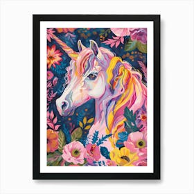 Floral Folky Unicorn Portrait Fauvism Inspired 2 Art Print