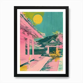 Koyasan Japan Retro Duotone Silkscreen 4 Art Print