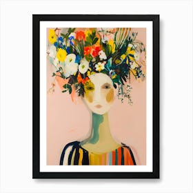 flowers in her head woman's portrait Art Print