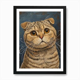 Scottish Fold Cat Relief Illustration 3 Art Print