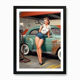 1950's Era Retro Automotive Service Station Pinup - Reimagined Art Print