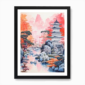 Portland Japanese Gardens Abstract Riso Style 2 Art Print