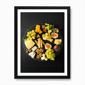 Cheese platter — Food kitchen poster/blackboard, photo art Art Print