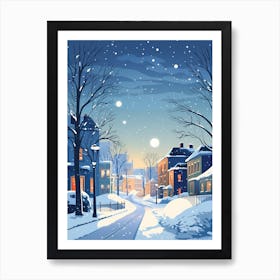 Winter Travel Night Illustration Boston Usa 2 Art Print