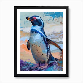 Galapagos Penguin Dunedin Taiaroa Head Colour Block Painting 3 Art Print
