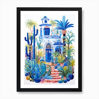 Jardin Majorelle Morocco Modern Blue Illustration 7 Art Print
