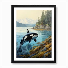 Realistic Orca Whale Storybook Style Illustration 1 Art Print