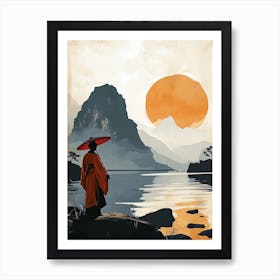 Samurai and Yellow Sun Art Print