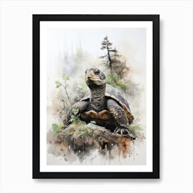 Turtle, Japanese Brush Painting, Ukiyo E, Minimal 1 Art Print