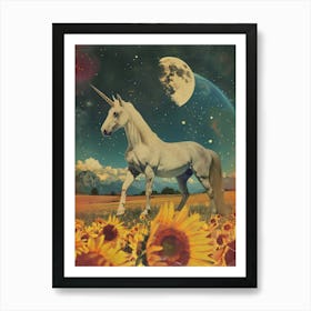 Unicorn In Space Sunflower Field Collage Art Print