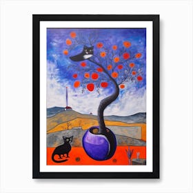 Lavender With A Cat 2 Surreal Joan Miro Style  Art Print