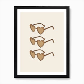 Beige And Brown Heart Sunglasses Art Print