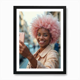 Portrait Of Young African American Woman pink hair Art Print