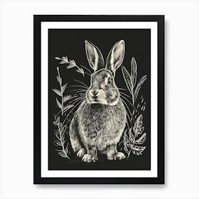 Florida White Blockprint Rabbit Illustration 2 Art Print