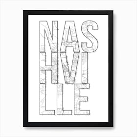 Nashville Street Map Typography Art Print