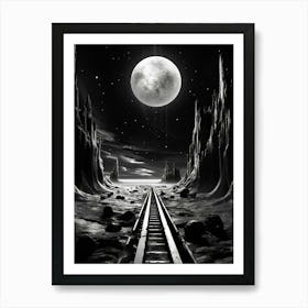Interstellar Voyage Abstract Black And White 1 Art Print