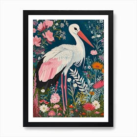 Floral Animal Painting Stork 4 Art Print